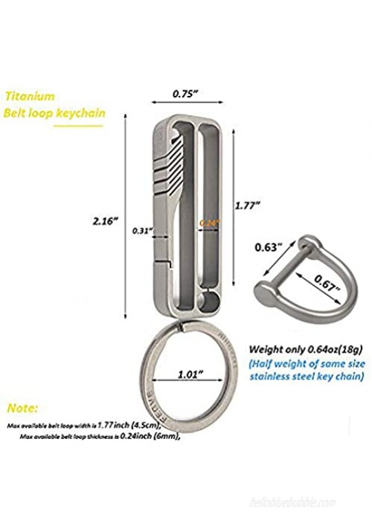TISUR Key Chains for Mens Titanium Keychain Hook for Belt Belt Loop Key Holder with Detachable Key rings (BK2+D ring)