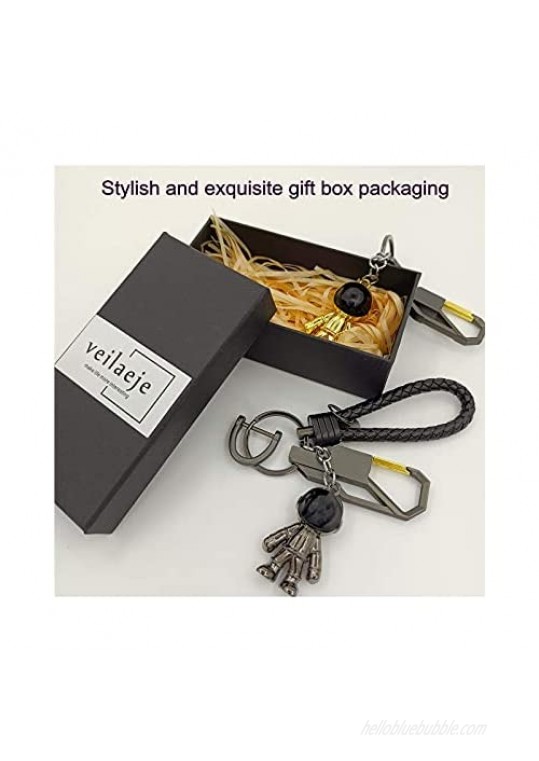 Veilaeje Astronaut Keychains for Car Keys ，Spacemen Car Key Chain Ring，Leather Keychain for Men